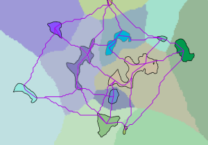 Cost distance allocation with regions connected by paths Cost distance allocation with regions connected by paths
